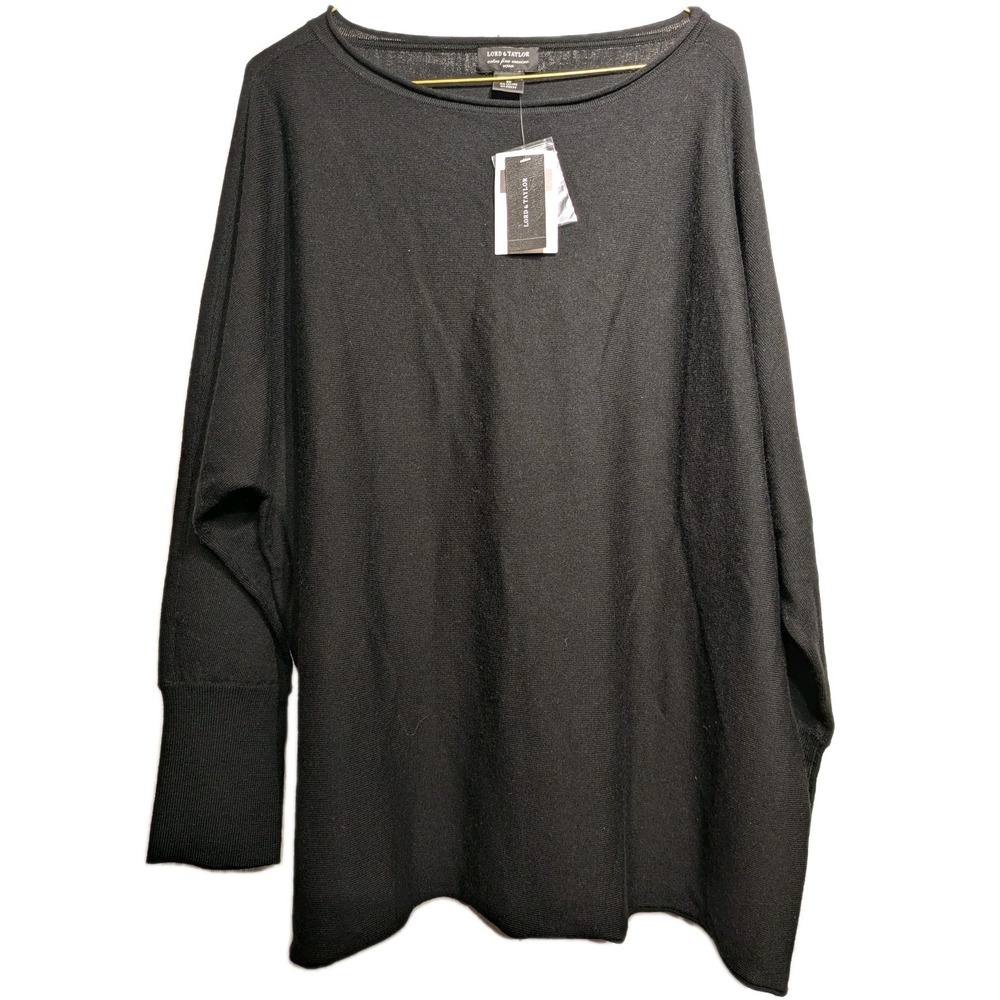 Lord & Taylor Sweater Women 3X Black 100% Merino Boat Neck Dolman Knit NWT